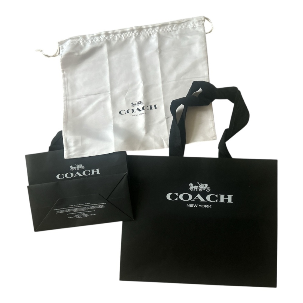 2 COACH NY Logo Reusable Black Paper Shopping Bags Envelope NEW White Dust Bag - Picture 16 of 16